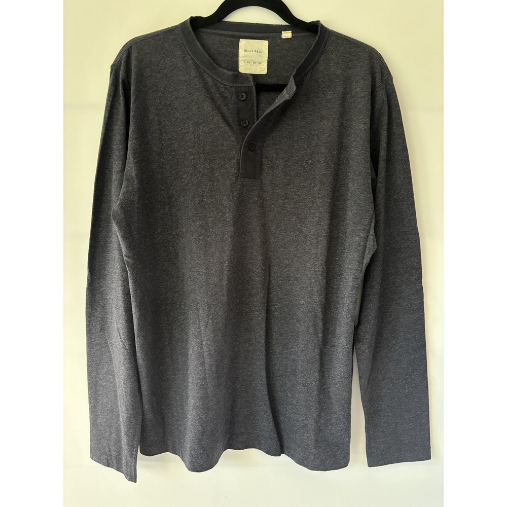 Billy Reid Shirt Mens Large Gray Blue Long Sleeve Henley Cotton Jersey Casual